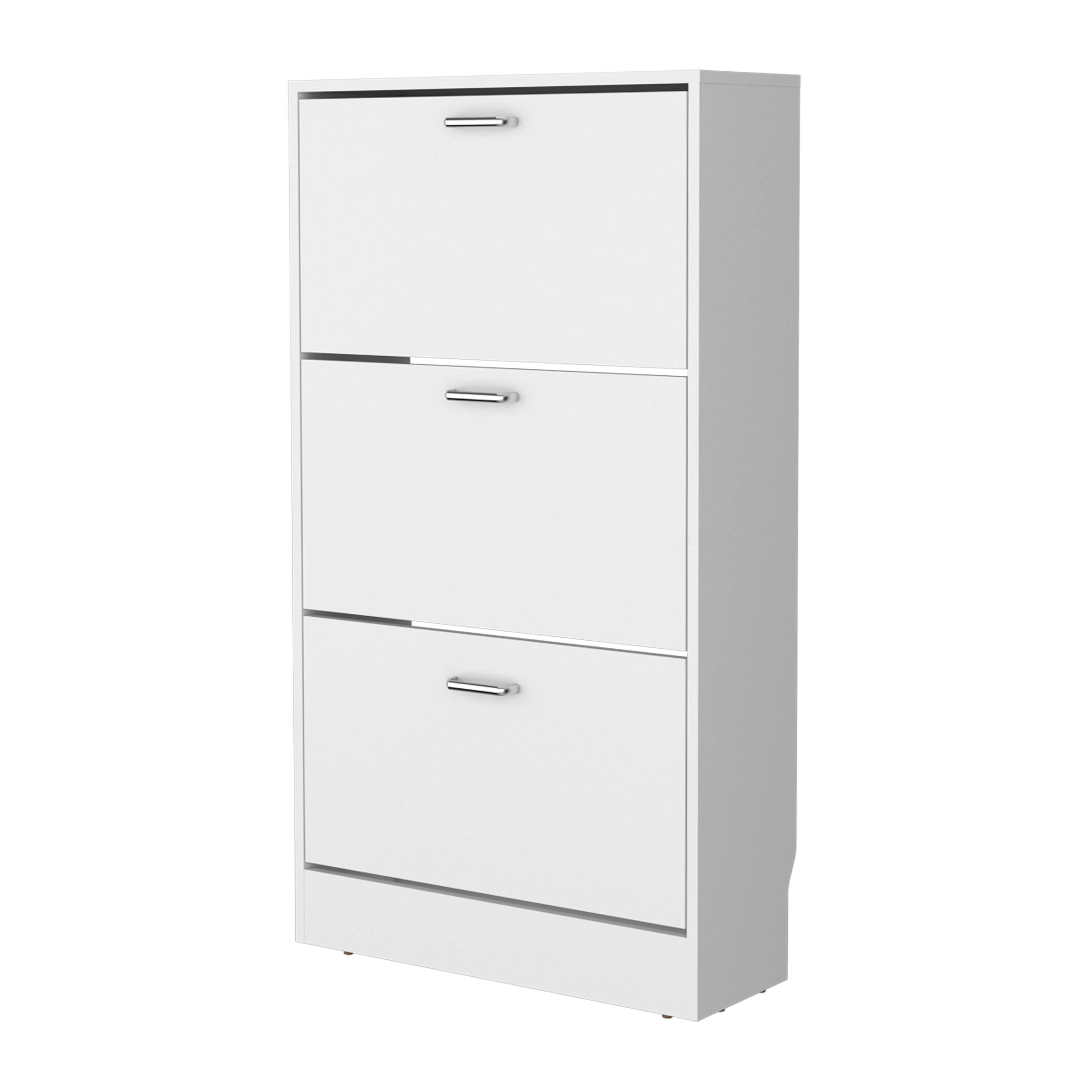 Left. TinyHomie - PIECES Shoe Rack 3 Flip-Down Compartments Slim Vertical Design Organizer White - White.