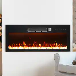 Ihomeadore - 36" Modern Wall-Mounted Recessed Electric Fireplace Insert with Remote, Adjustable Flame Color and Two Heat Settings - Black