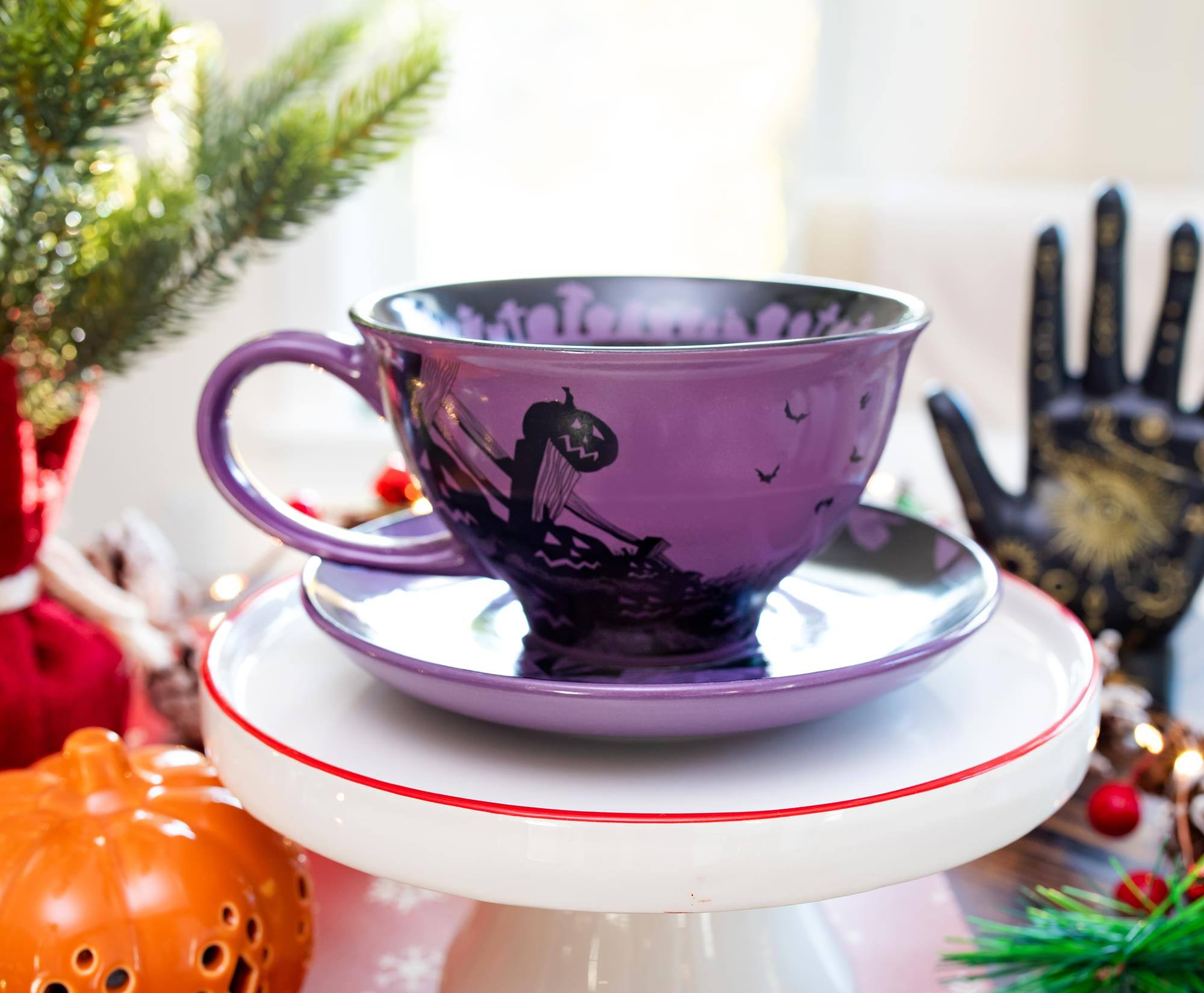 Alt View 2. Disney - Disney The Nightmare Before Christmas Spiral Hill Ceramic Teacup and Saucer Set - Purple.