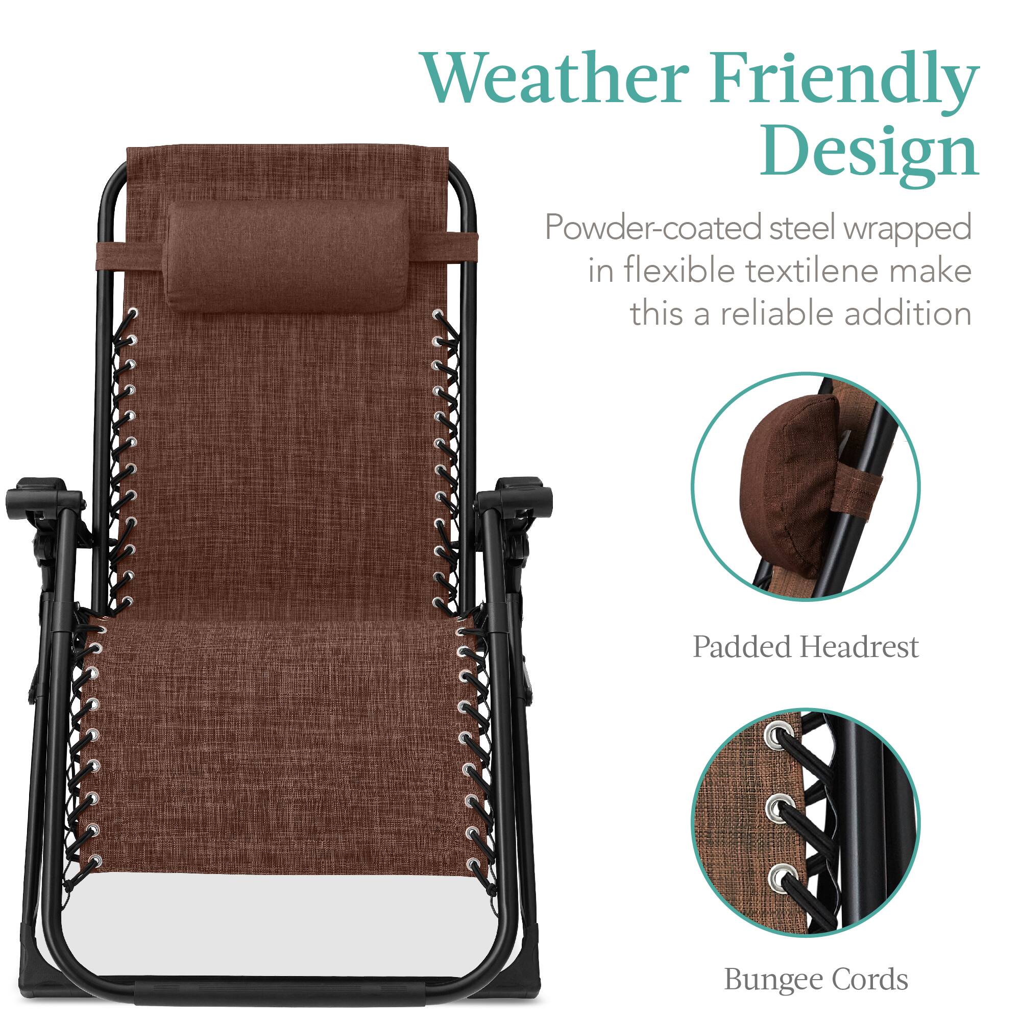 Weather Friendly Design

Powder-coated steel wrapped in flexible textilene make this a reliable addition

Padded Headrest

Bungee Cords