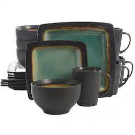 Gibson - Elite Ocean Paradise 16Pc Square Glazed Dinnerware Kitchen Dish Set - Jade