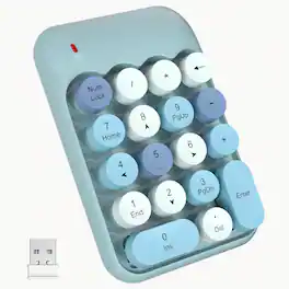 PRIMEPLUS - Cute Colorful Wireless Number Pad Keyboard - 18 Keys, Portable 2.4GHz 10-Key Financial Accounting Extension - Sky Blue