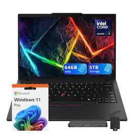 Lenovo - ThinkPad T14 Gen5 14" Notebook,Intel Ultra 7 165U,vPro Technology,64GB RAM,4TB SSD+1TB Dock,Backlit,Win 11 Pro - Black