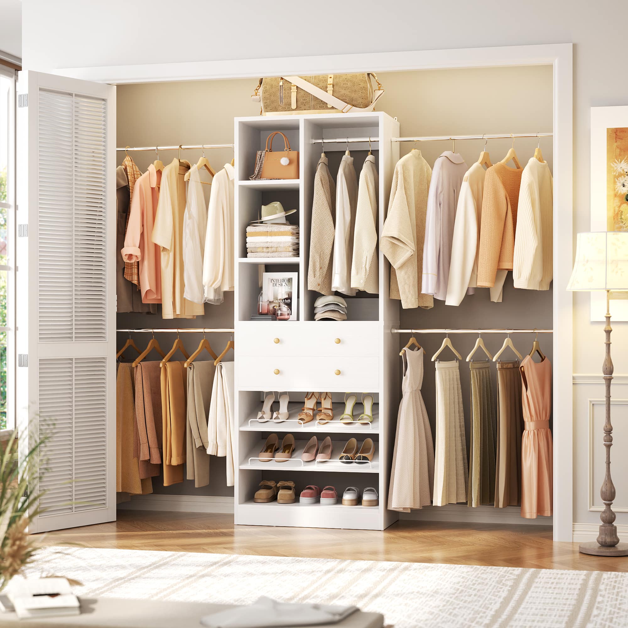 Aheaplus - 8FT Heavy Duty Closet System with Hanging Rods, Drawers, Shelves, and Shoe Racks, Wardrobe System for Bedroom/Closet - White price history on PriceWatchPro