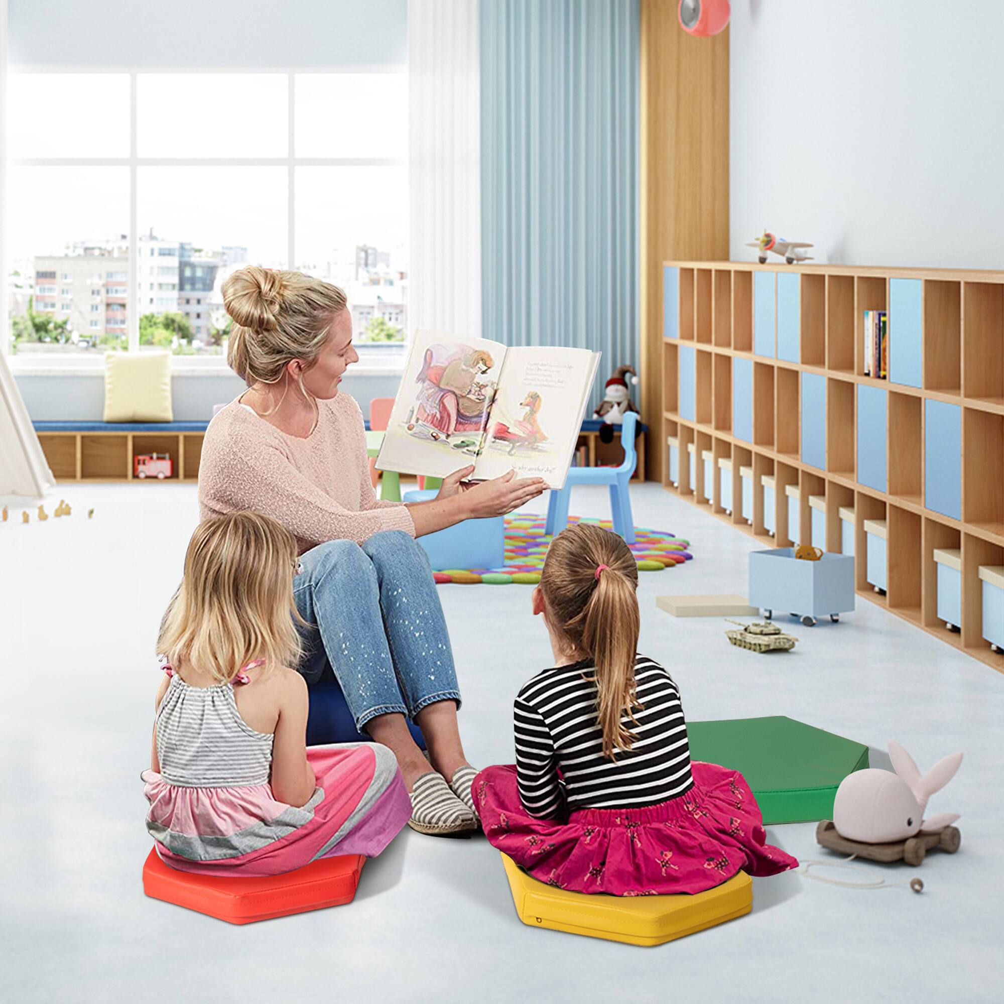 Alt View 5. Gymax - Gymax 6-Piece Hexagon Toddler Floor Cushions Classroom Seating w/Handles Multifunction - Multi-color.