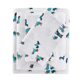 Gracie Mills - Toasty Cotton Flannel Printed Sheet Set - Teal Dogs