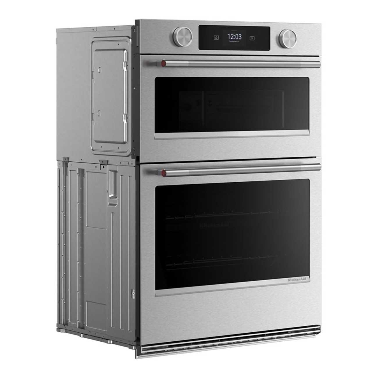 Angle. KitchenAid - 30-inch Smart Built-In Electric Double Wall Combination with Microwave and Assisted Cooking Modes - PrintShield Stainless.