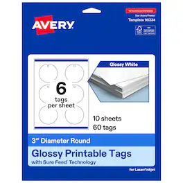 Avery - 3" Diameter Round Tags, Glossy 60ct - White