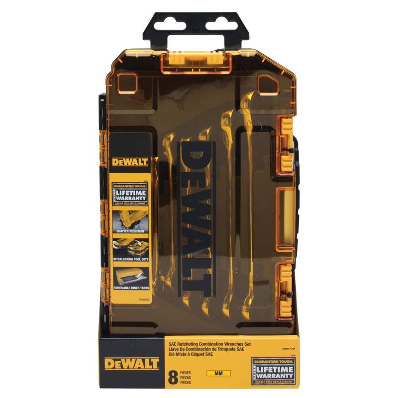 DEWALT - Lifetime Warranty Interlocking Removable SAE Ratcheting Combination Wrenches Set  
Llave de Combinación de Trinquete SAE  
Guaranteed Touch  
8 Piezas  
Lifetime Warranty