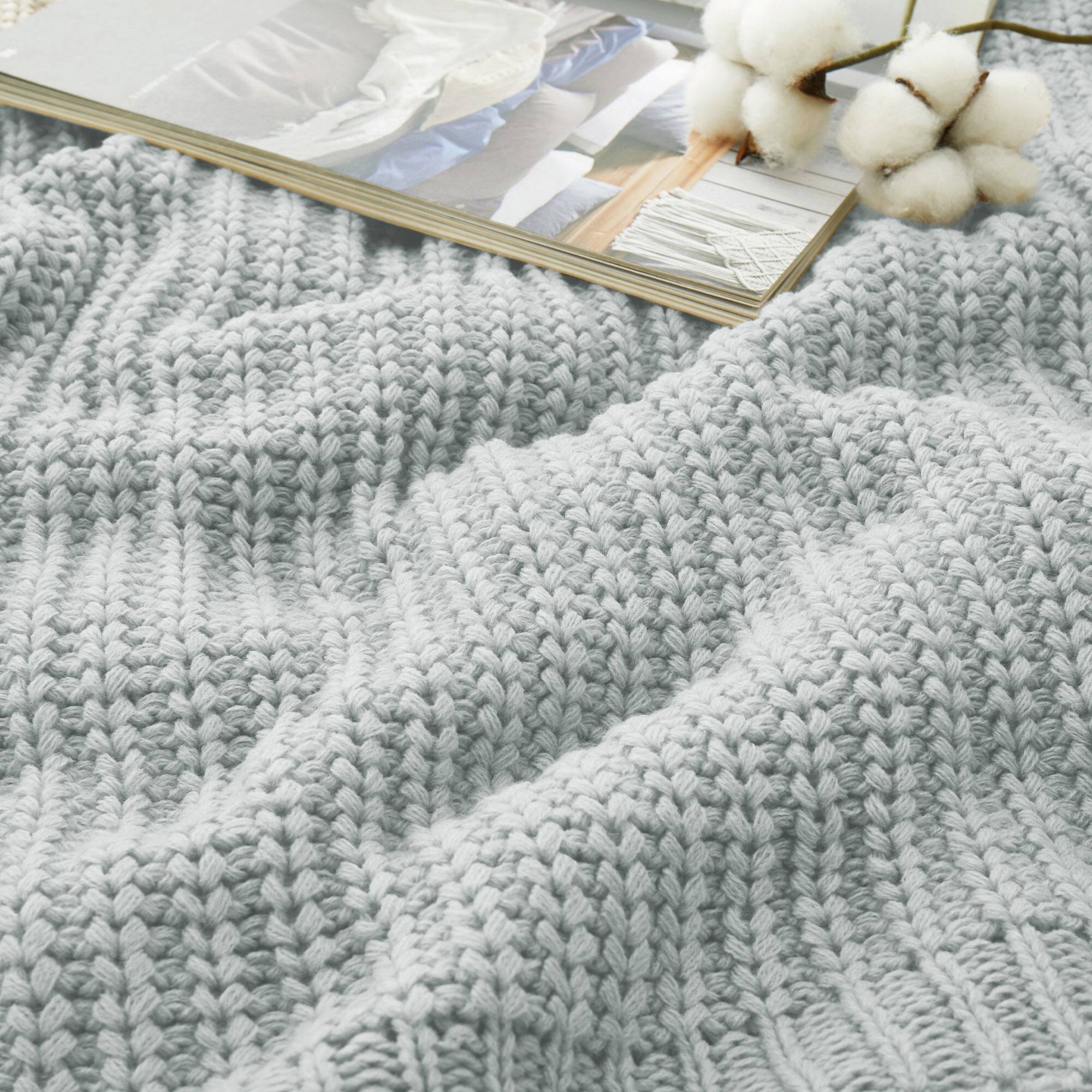 Back. Peace Nest - Peace Nest 50"x60" Chunky Knit Throw Blanket Warm Comfort Woven Blanket, Light Grey - Light Grey.