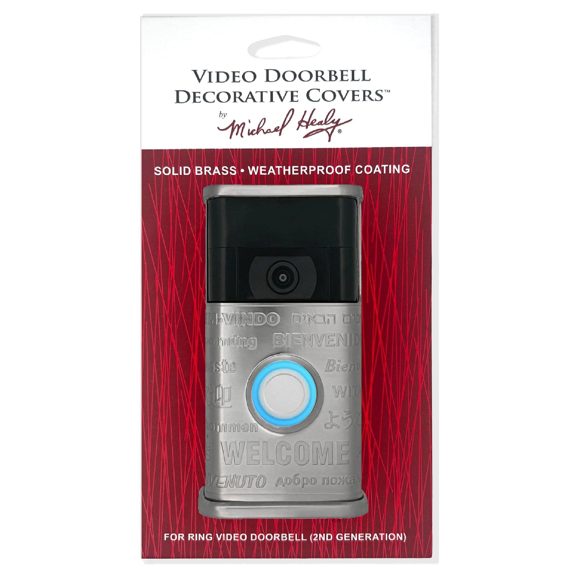 VIDEO DOORBELL DECORATIVE COVERS by Michael Hely SOLID BRASS WEATHERPROOF COATING VINDO K hng BIENVENID rste Bien Lp WIT mmen WELCOME VENUTO FOR RING VIDEO DOORBELL (2ND GENERATION)