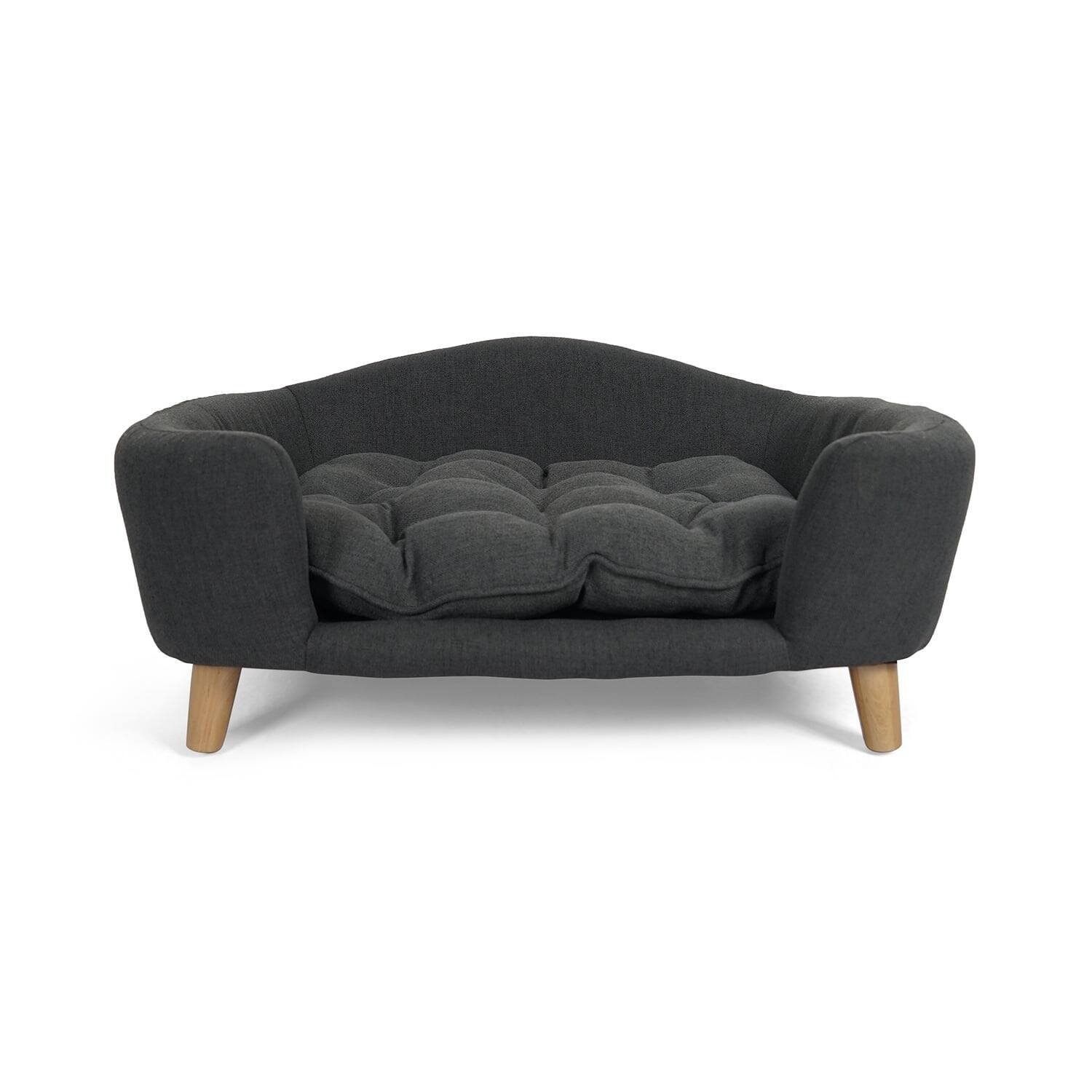 Alt View 2. Pefilos - 30" Elevated Dog Sofa, Corduroy Pet Couch with Rubber Wood Legs and Supportive Foam, Comfy Dog Bed for Small Dogs - Gray.