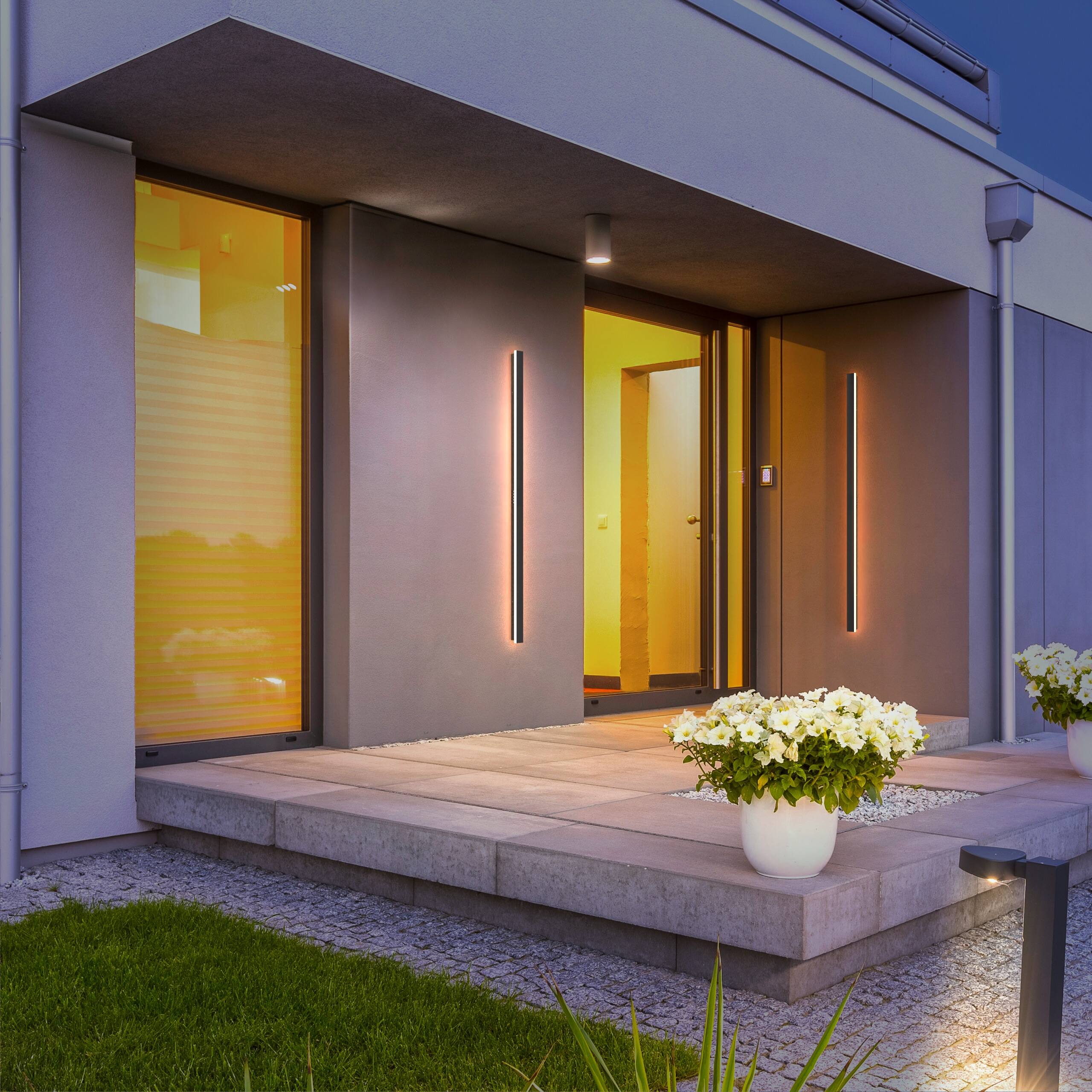 Alt View 3. LEEKI - Modern Outdoor LED Linear Wall Sconce – Warm White 3000K, Waterproof IP65, Aluminum Energy-Saving Fixture - Black.