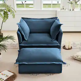 Anysun - Chenille Armchair with Ottoman - Deep Seat, Wide Ottoman, Includes 2 Large Pillows for Living Room - Blue