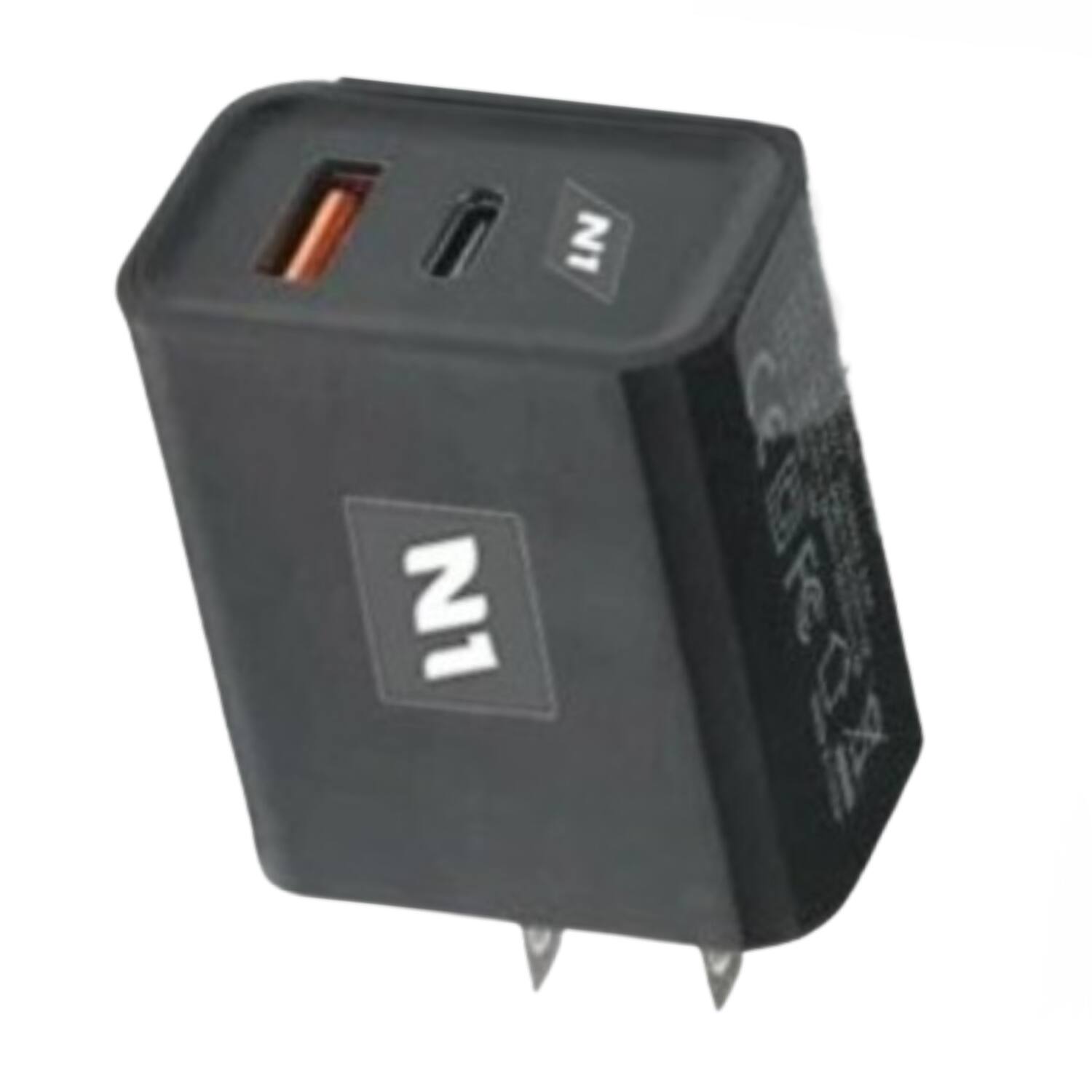 Angle. Stock Preferred - Black 18W 2-Port USB-C Wall Charger, Universal PD 3.0 Fast Charger - Black.