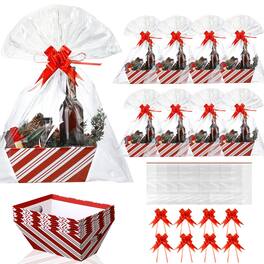 Paradigms Interiors - 24 Christmas Baskets For Gift Empty Diy Bulk 8" X 10" Candy Cane Striped Basket Kit With 8 Bags And Bows To - Red-Candy Cane Striped