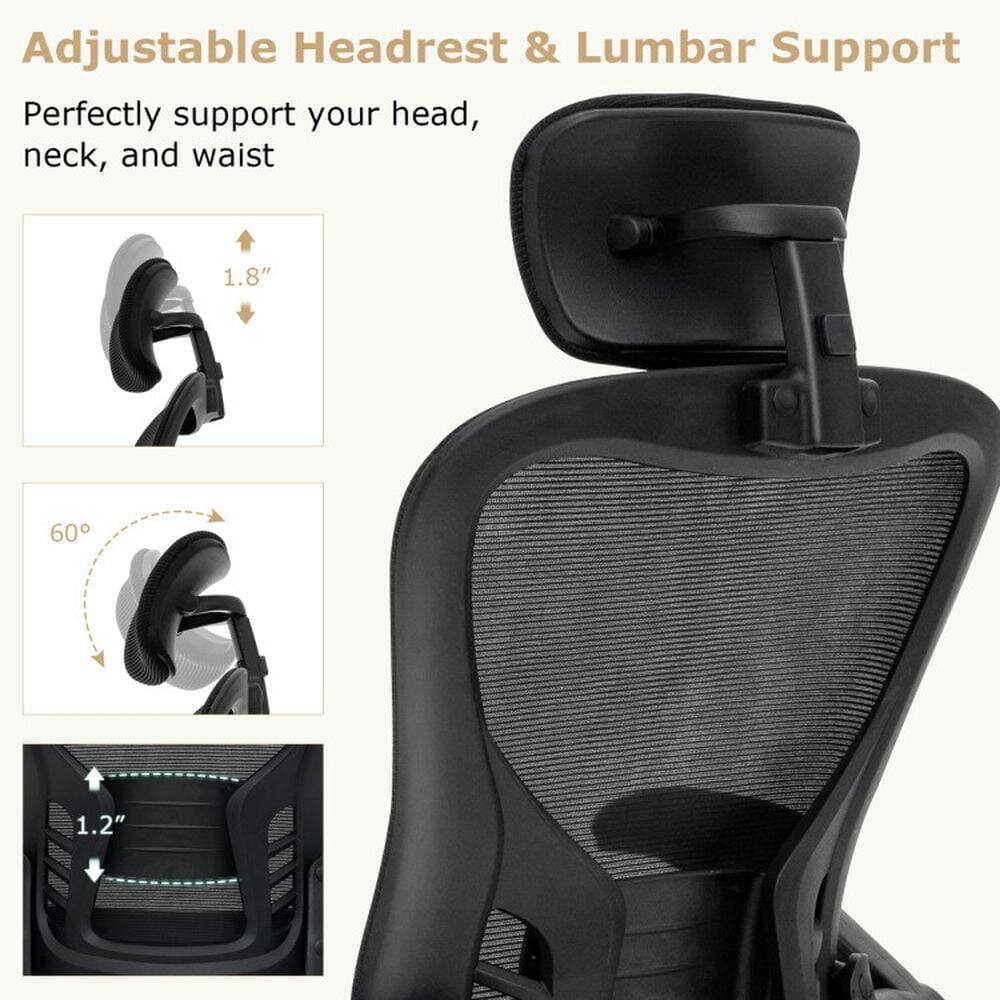 Adjustable Headrest & Lumbar Support  
Perfectly support your head, neck, and waist  

1.8"  
60°  
1.2"