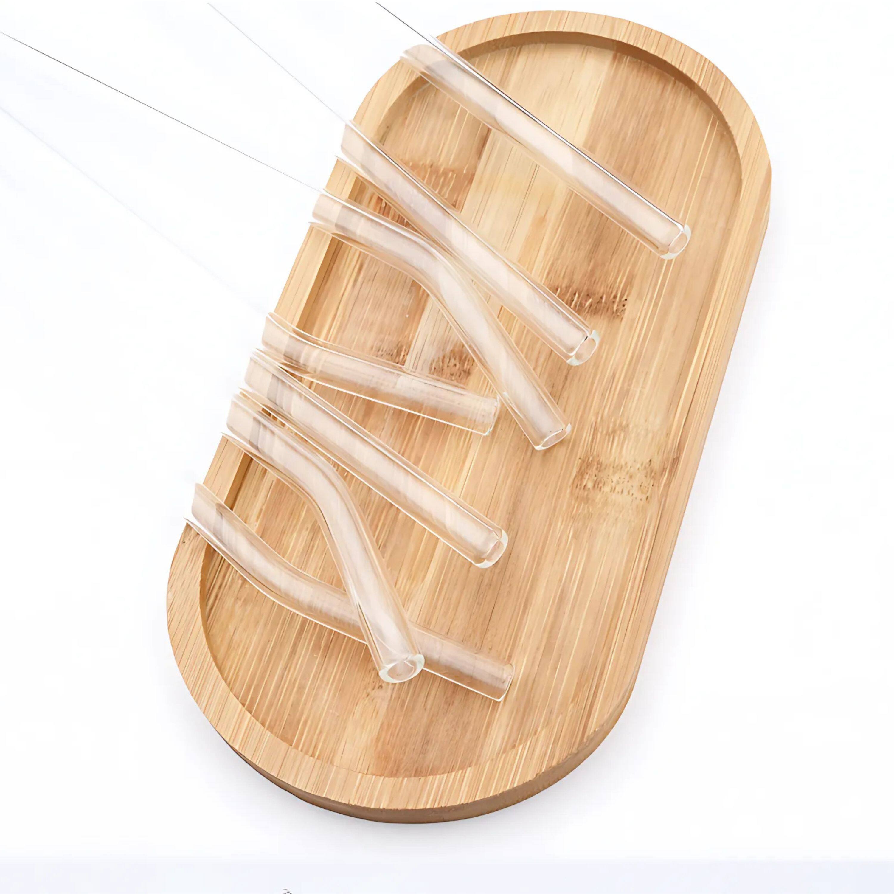 Left. Kitcheniva - Reusable Glass Straws with Cleaning Brush, 8 Pcs, Curved - Clear.