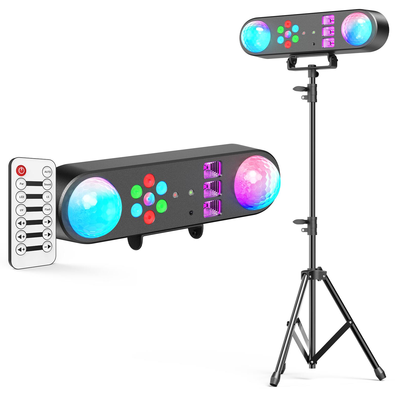Front. UKing - 5in1 DJ Party Lights w/Stand RGBW UV Party Stage Lighting System DMX & Remote.