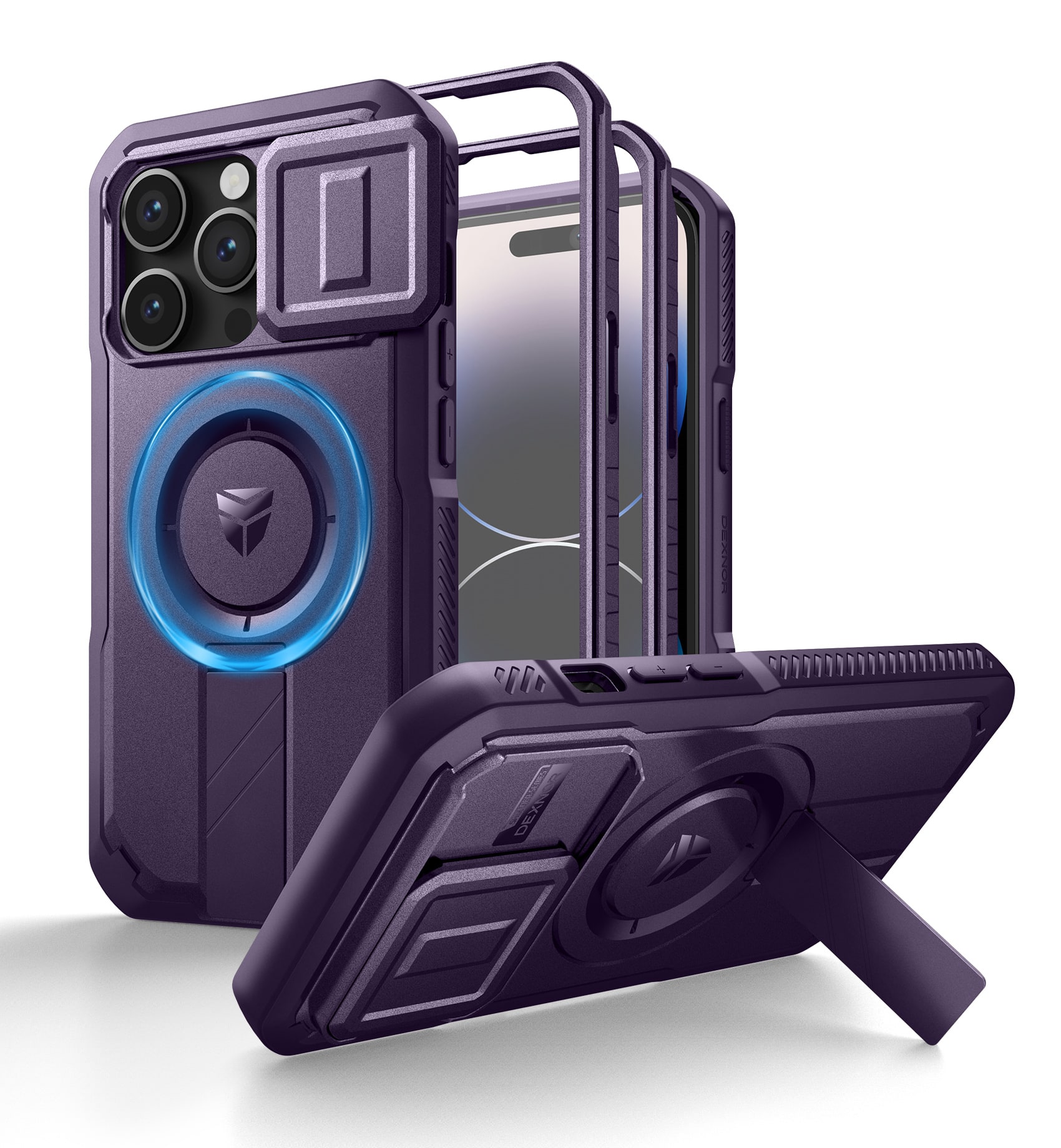 Front. dexnor - Dexnor iPhone 14 Pro Case with Camera Cover&Adjustable Kickstand&Built-in Screen Protector Magnetic,Phantom Purple - Phantom Purple.