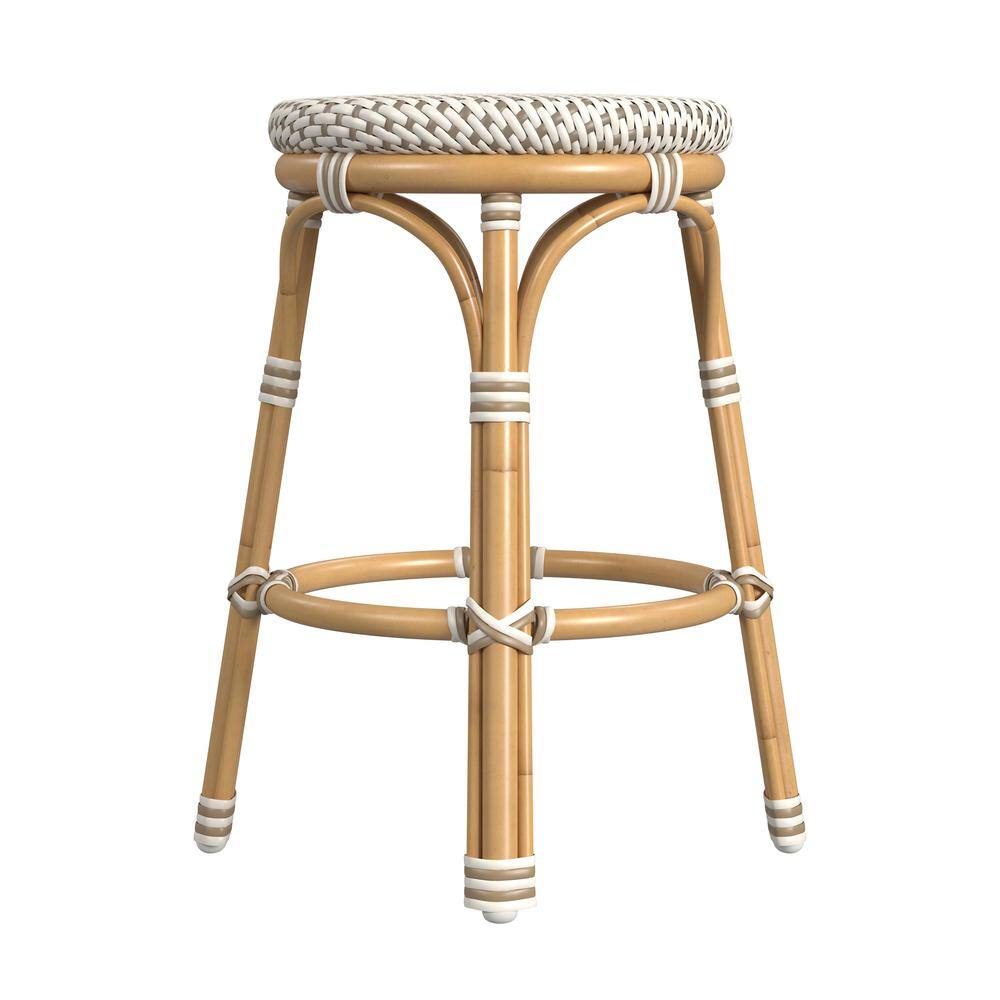 Left. Butler Specialty - Tobias 24 in. Seat Height Outdoor Rattan and Metal Backless Counter Stool - Beige And White.