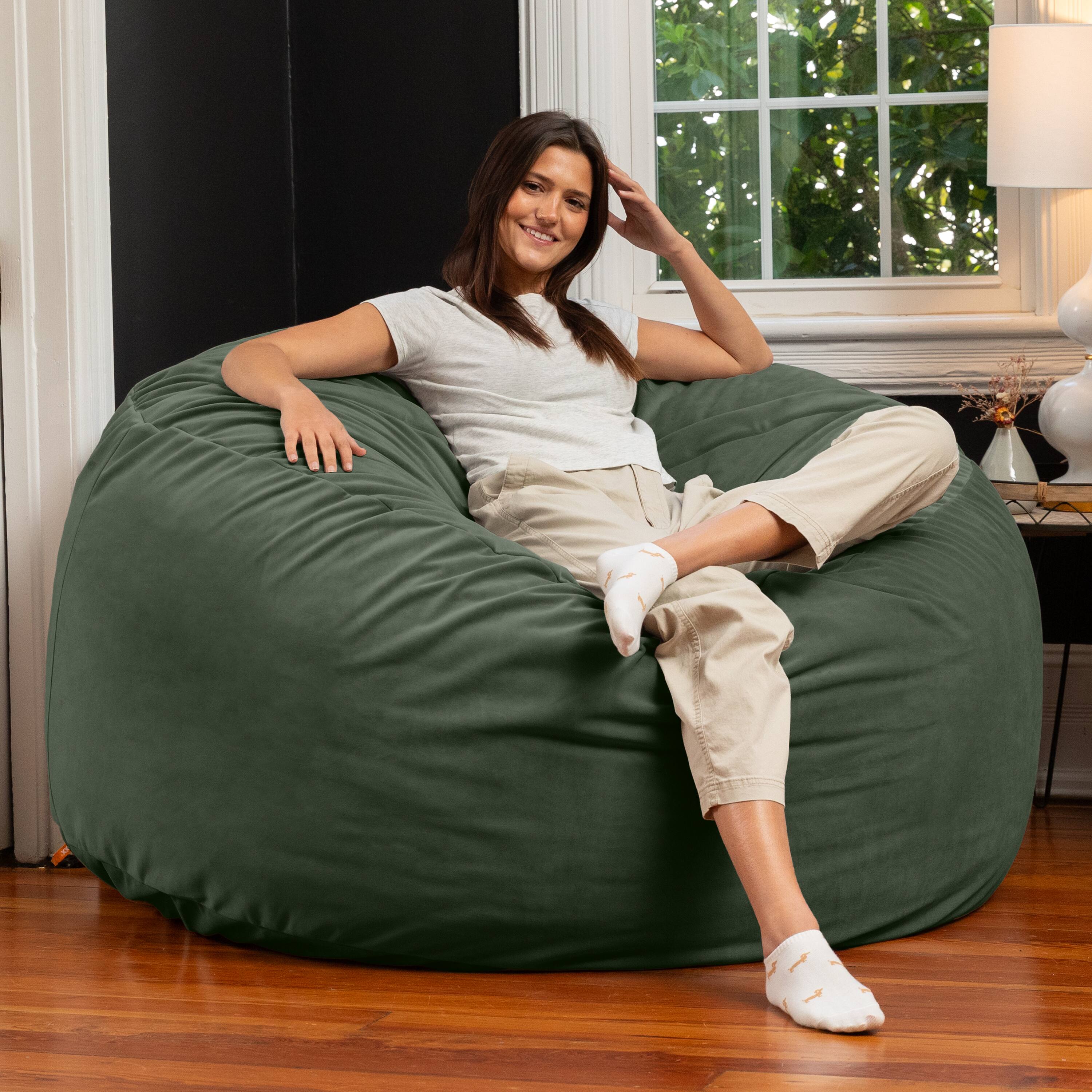 Alt View 1. Jaxx - Jaxx 5 Foot Saxx - Large Round Bean Bag Chair for Adults - Lush Velvet Green - Lush Velvet Green.