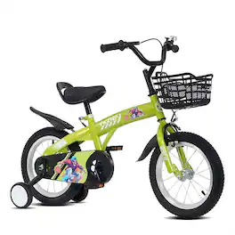 HTUTWOO - 18 Inch Sporty Kids Bike - Training Wheels & Stand, Adjustable Saddle, For Boys & Girls Aged 4-8 (Height 45-57 Inches) - Green