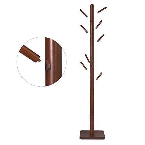 Back. Hivvago - Adjustable Height Mid-Century Modern Style Coat Rack in Walnut Wood Finish - Walnut.