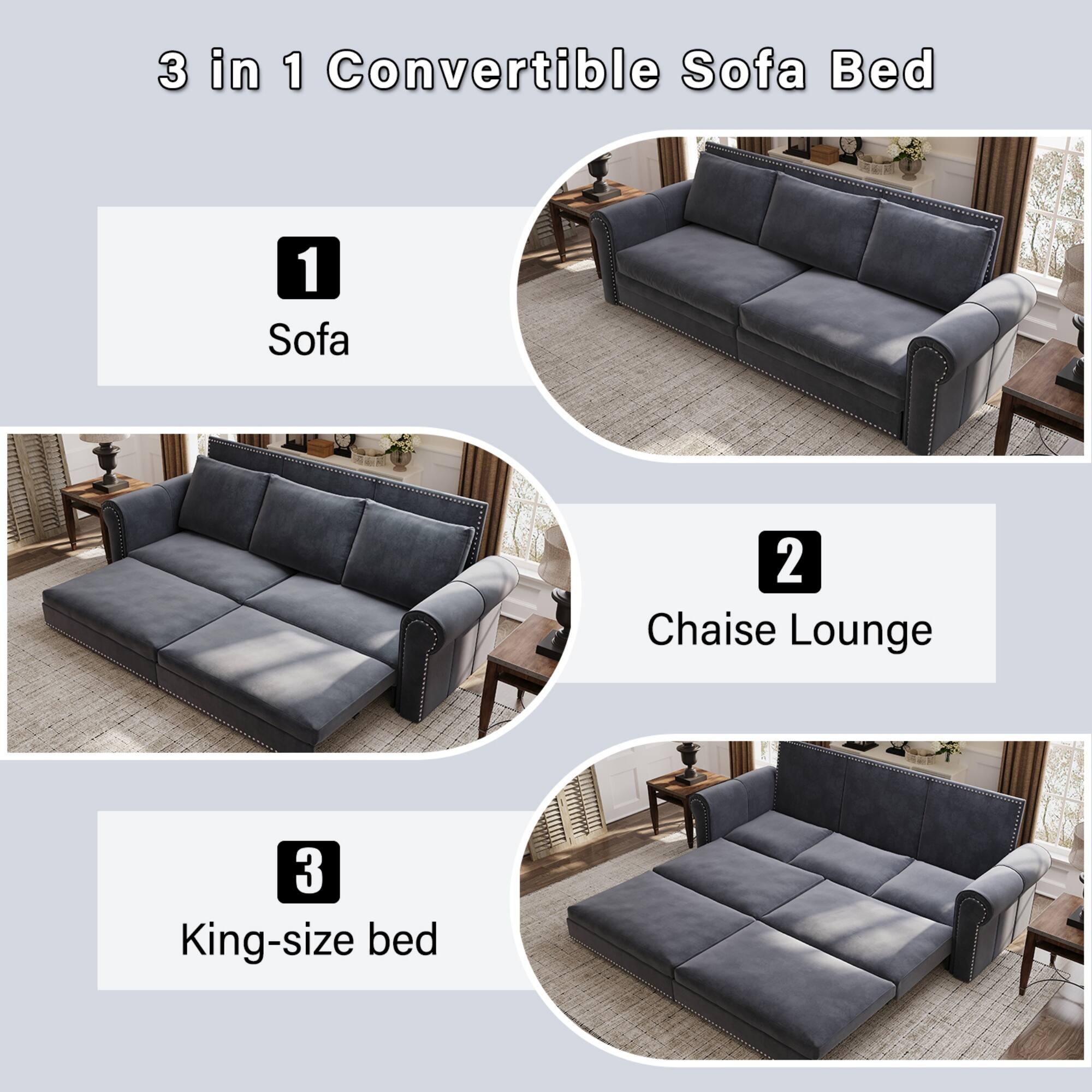 3 in 1 Convertible Sofa Bed

1. Sofa
2. Chaise Lounge
3. King-size bed