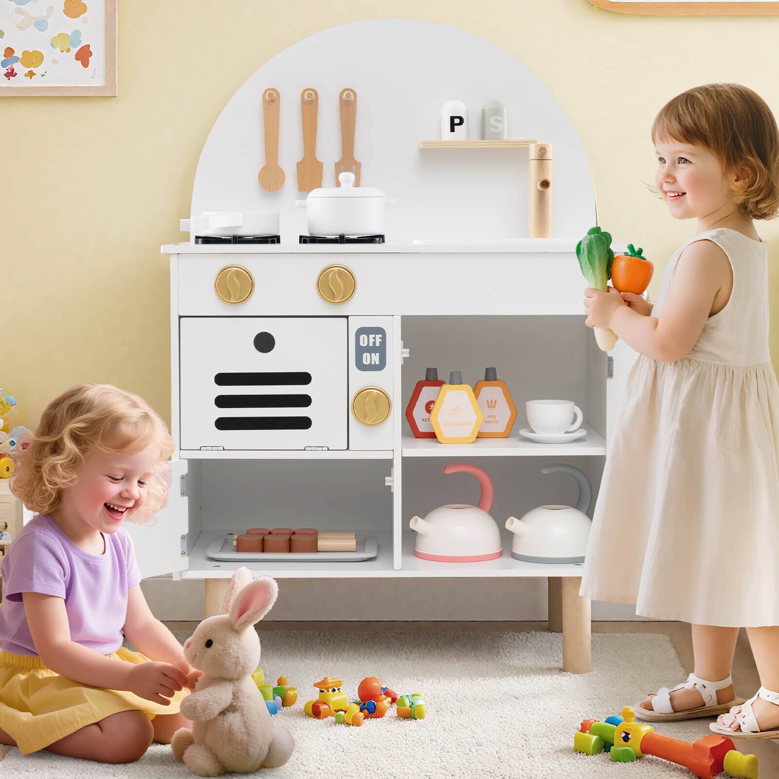 Alt View 4. Costway - Costway Play Kitchen for Kids with Stoves Faucet Sink Microwave Oven Cooking Accessories - White.