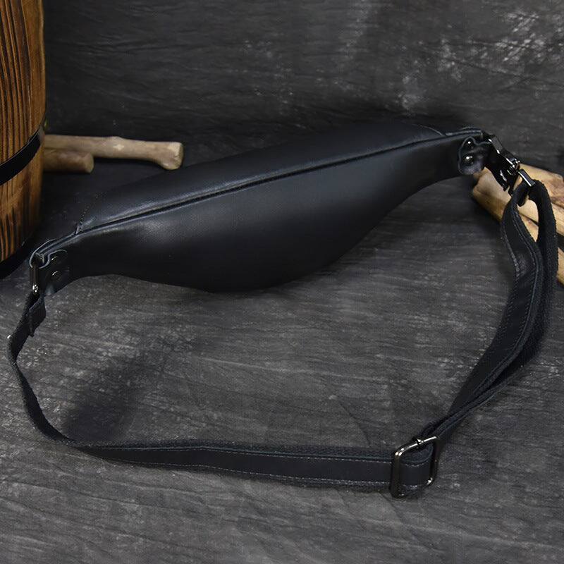 Alt View 8. Steel Horse Leather - Sigrid Smooth Black Leather Waist Bag - Black.