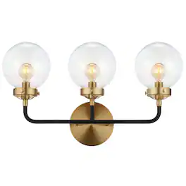 Jonathan Y - Caleb 22" 3-Light Contemporary Transitional Iron/Glass LED Vanity Light, Brass Gold/Black - Black/Brass Gold