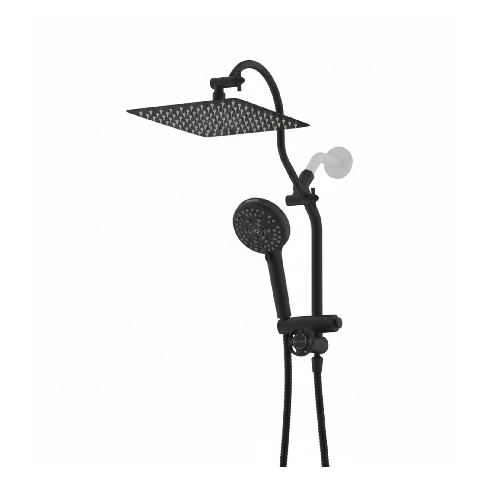 Front. Dazzed Corner - 10" All Metal Rainfall Showerhead Combo, 10-Spray Handheld, 4-Way Diverter - Black.
