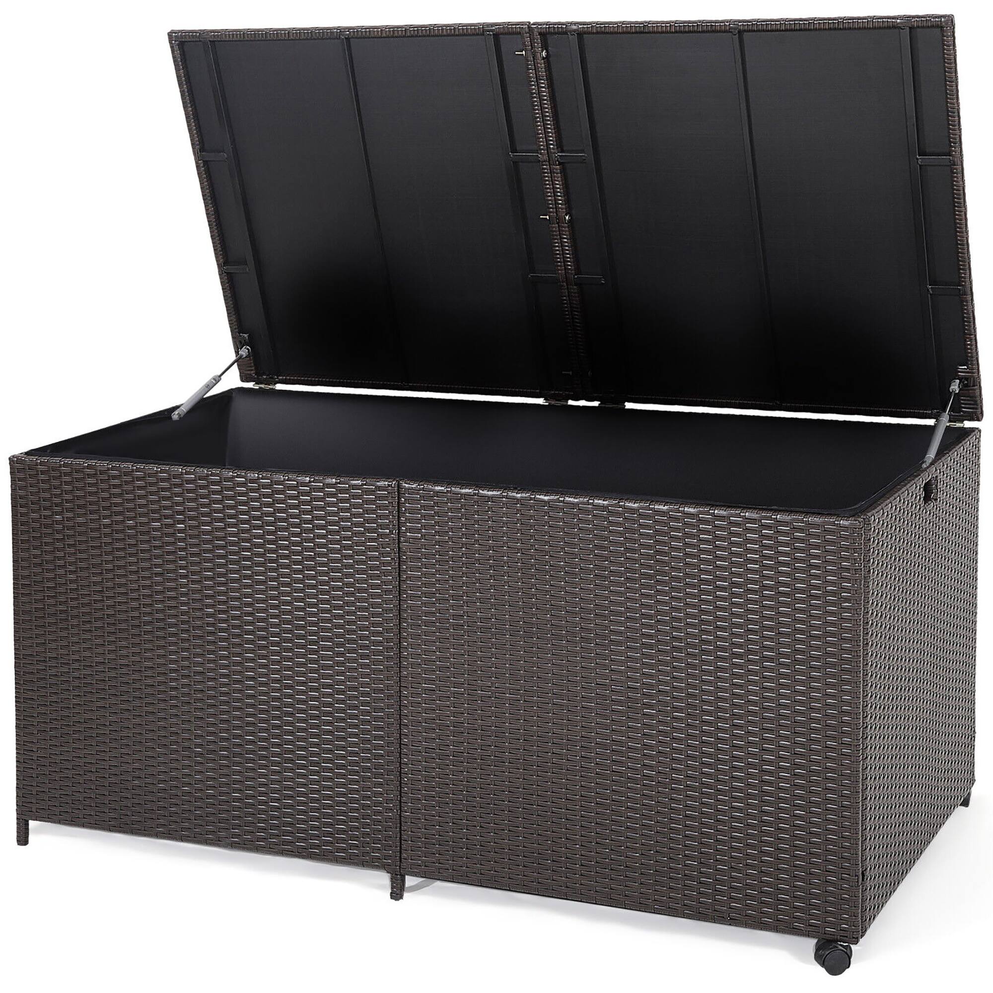 Alt View 9. Gymax - Gymax Patio 175 Gallon Rattan Wicker Storage Deck Box Container Wheels w/ Liner Garden - Mix Brown.