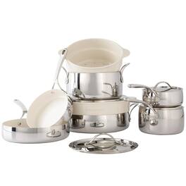 Bloomhouse - 12 Piece Triply Stainless Steel Pots and Pans Cookware Set 137674.12 - Stainless Steel and Cream