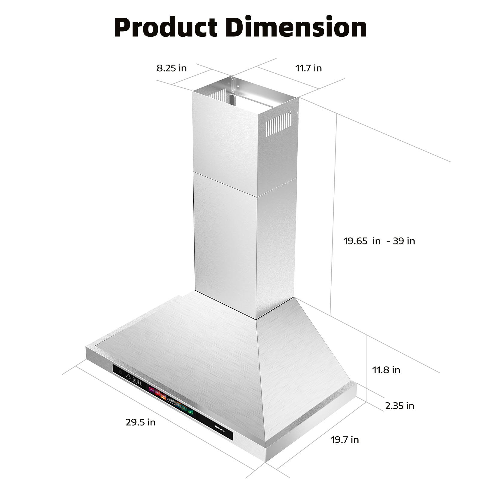 Product Dimension

- Width: 8.25 in
- Depth: 11.7 in
- Height: 19.65 in - 39 in
- Base Width: 29.5 in
- Base Depth: 19.7 in
- Base Height: 11.8 in
- Base Thickness: 2.35 in