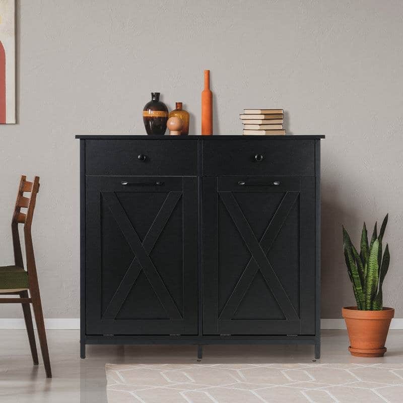 Hivvago - Multipurpose 2 Drawer / 2 Tilt Out 10gL Kitchen Laundry Trash/Recycle Storage - Black