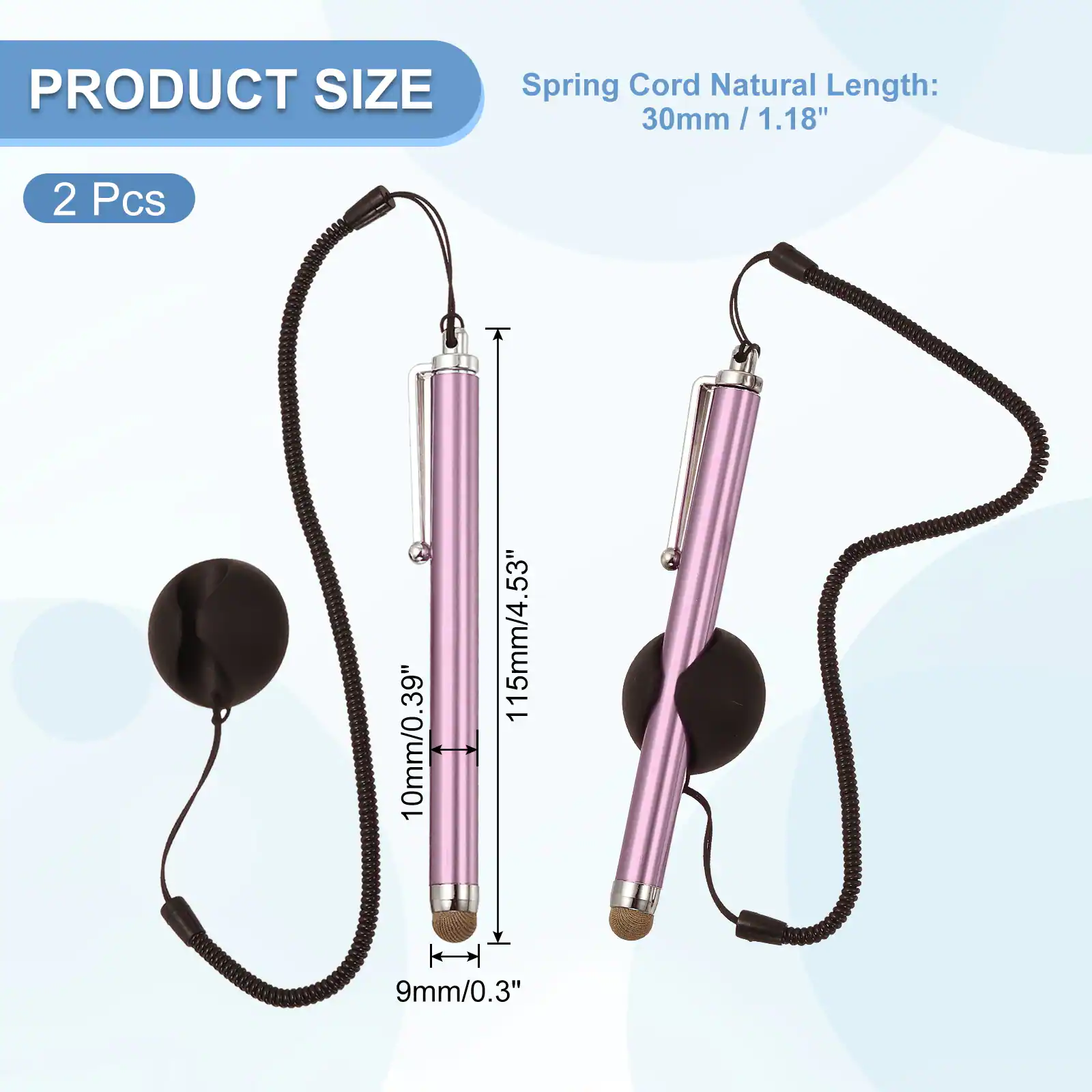 PRODUCT SIZE  
Spring Cord Natural Length: 30mm / 1.18"  
2 Pcs  
10mm/0.39"  
115mm/4.53"  
9mm/0.3"