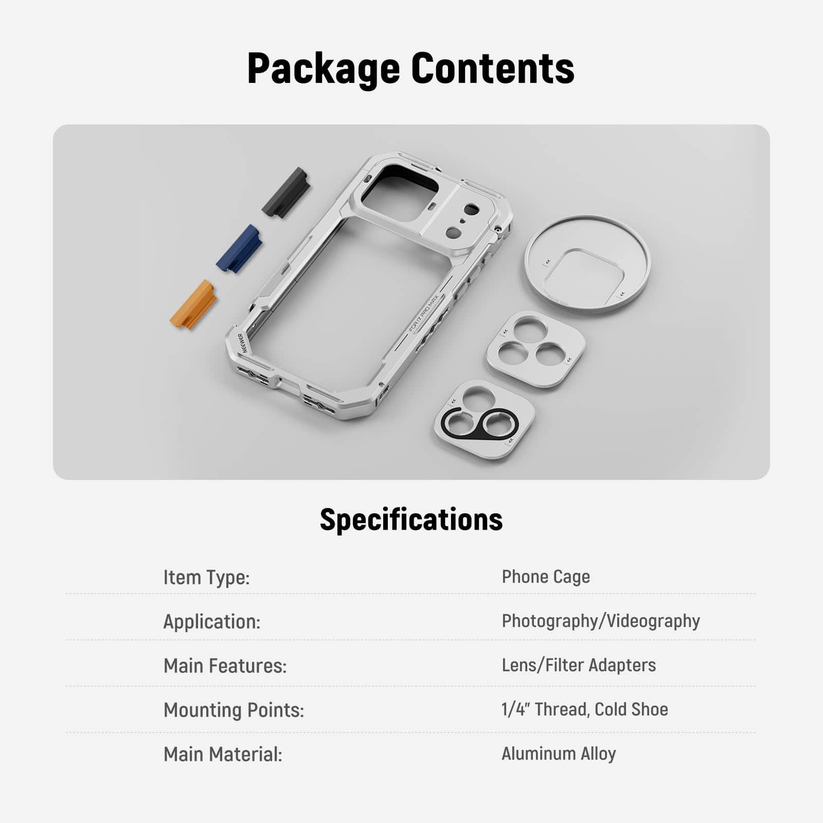 Neewer iPhone 17 Pro Max Video Cage Rig with 67mm Filter Ring