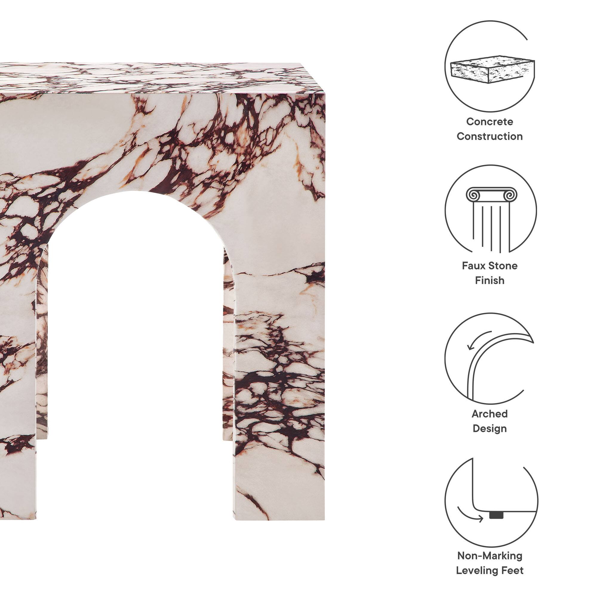 Concrete Construction  
Faux Stone Finish  
Arched Design  
Non-Marking Leveling Feet