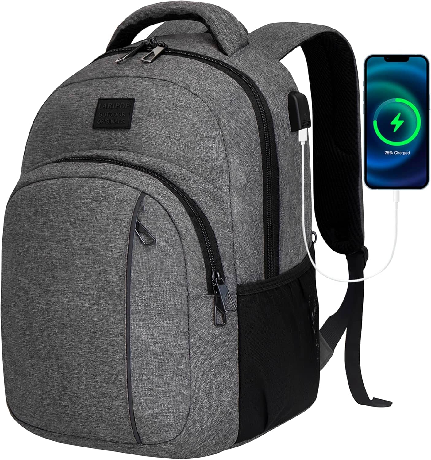 Live At Space - LARIPOP Travel Laptop Backpack, Business backpack Women Charging Port,Water-Resistant Laptopack Weekender Daypack - Light Grey-15.6inch