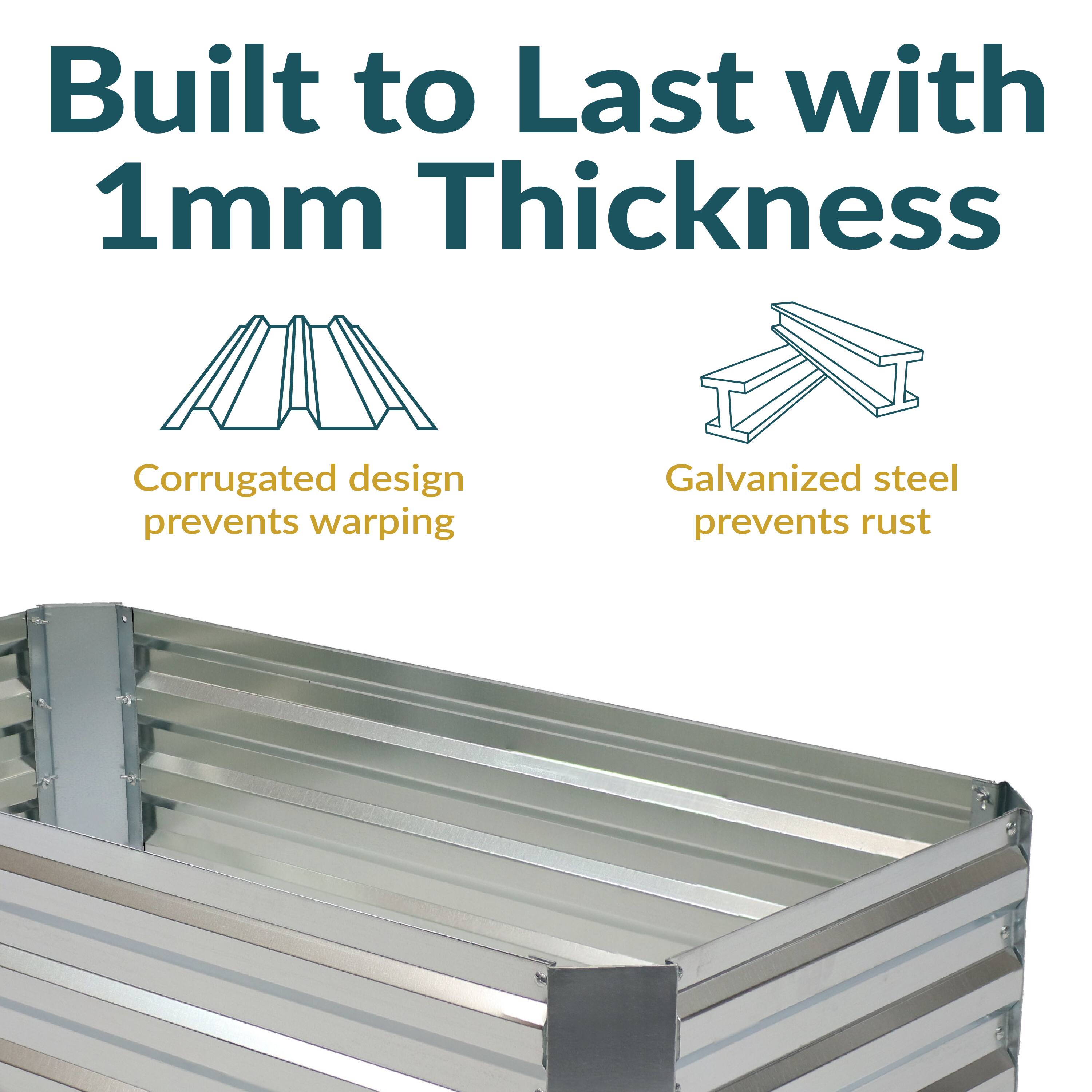 Built to Last with 1mm Thickness

- Corrugated design prevents warping
- Galvanized steel prevents rust