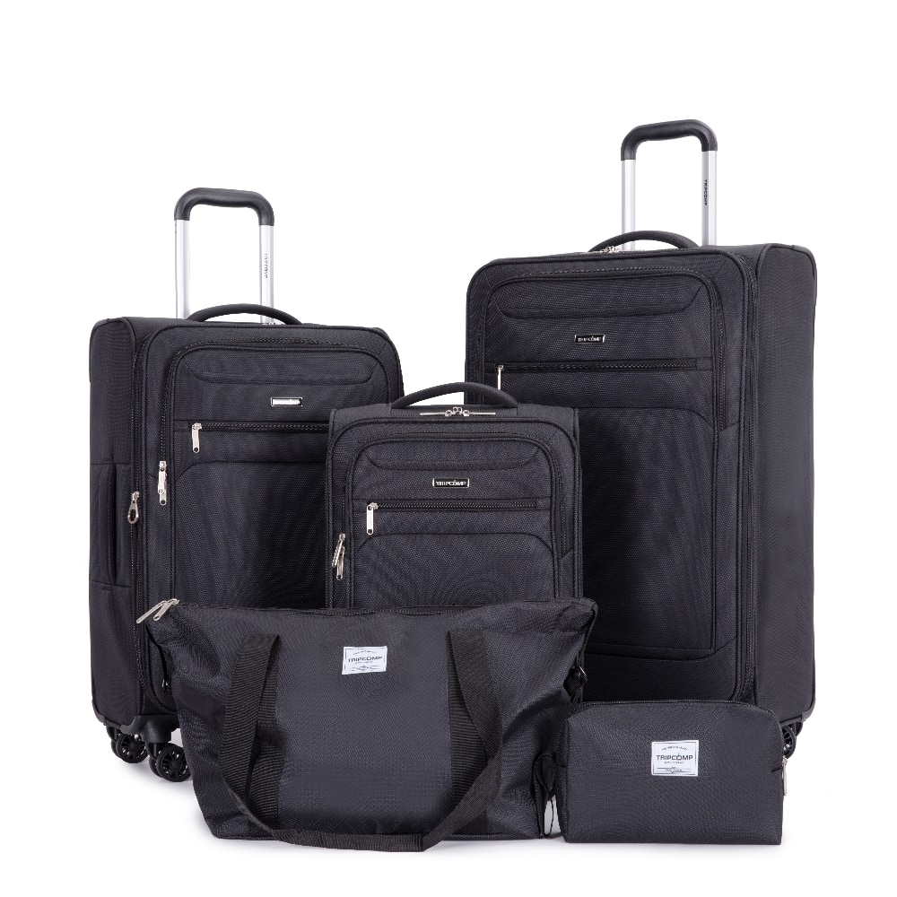 Ropilly - 5 Piece Luggage Set Softshell Suitcase with Spinner Wheels Terylene Polyester - Black