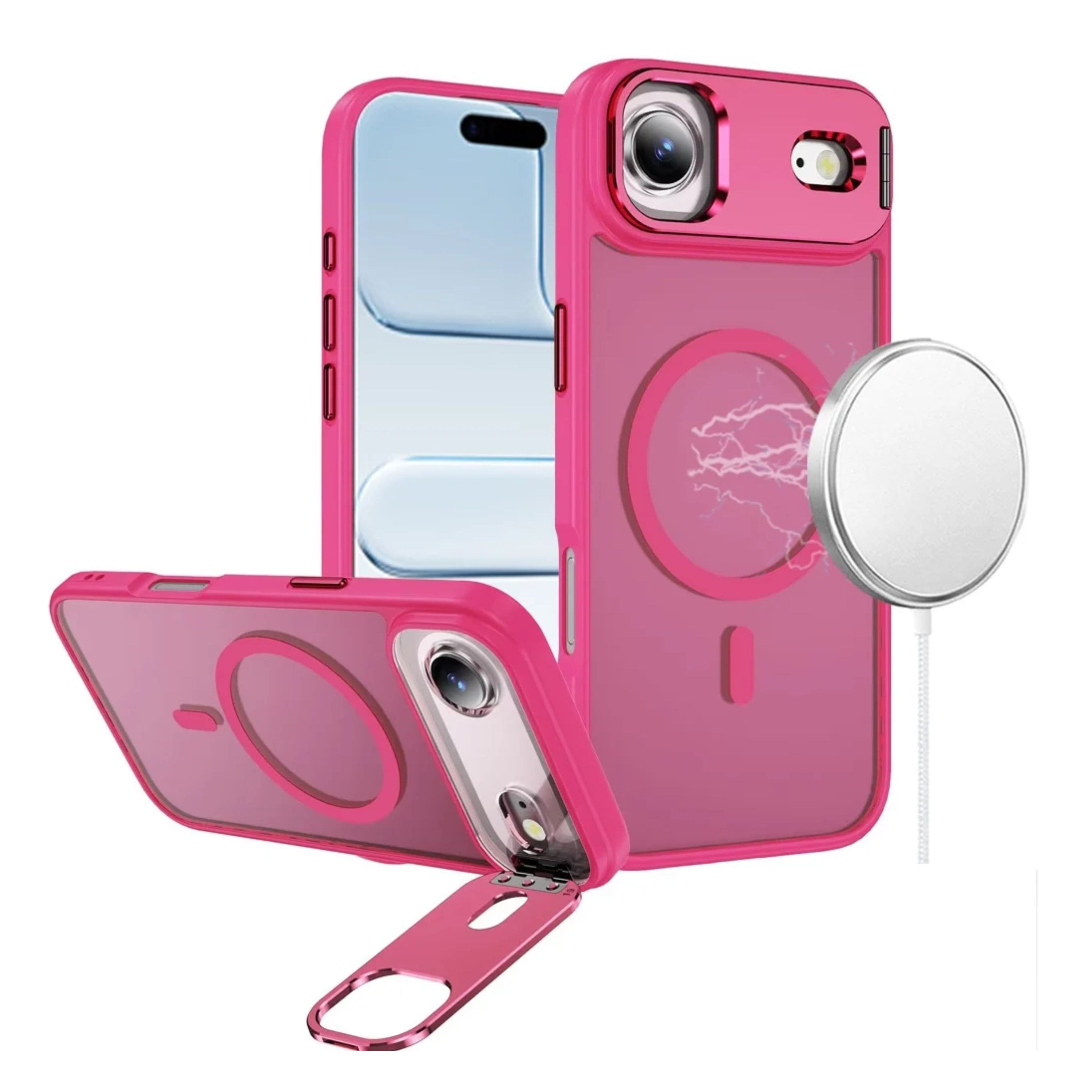 Kitcheniva - Matte Magnetic Circle Metallic Lens Stand Phone Case With Tempered Glass For iPhone Air - Hot Pink price history on PriceWatchPro