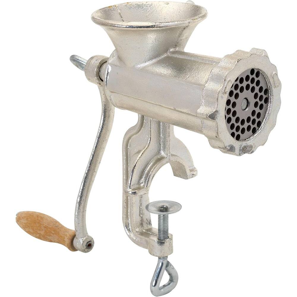 Front. MOSZAR LLC - Cast Iron Hand Grinder – Clamp-On with Tin-Plated Finish - silver.