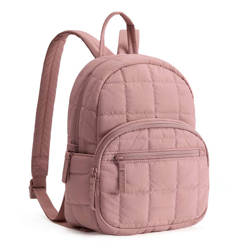 Angle. Bagsmart - Backpack Purses for Women,Lightweight Quilted Mini Backpack,Water-resistant Puffer Small Daily Backpack Fashion Bookbag - Dark Pink.