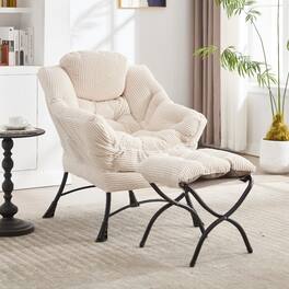 Loheer - Lazy Chair with Ottoman White Lounge Accent Chair Reading Chair with Footrest for Small Space Corner Chair - White