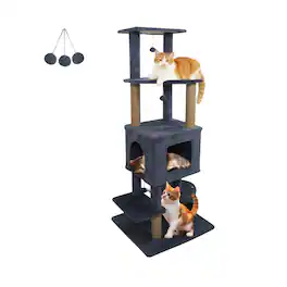 Costway - 64" Tall Cat Tree with 2 Large Condos, Jute Scratching Posts, Plush Top Perch - HCST11122
