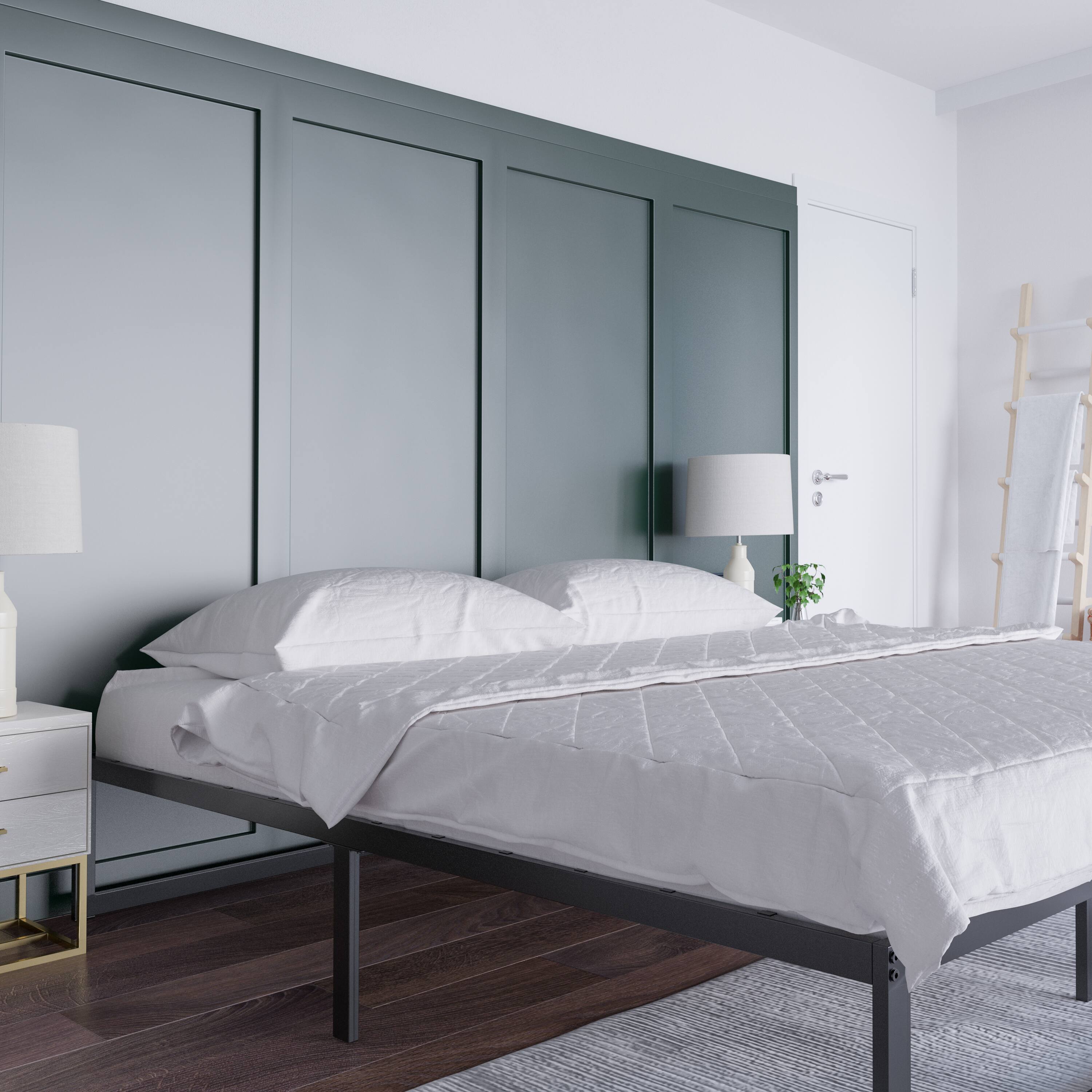 Alt View 3. Emma + Oliver - 14 Inch Twin Metal Platform Bed Frame/Steel Slat Support/No Box Spring Needed - Black.