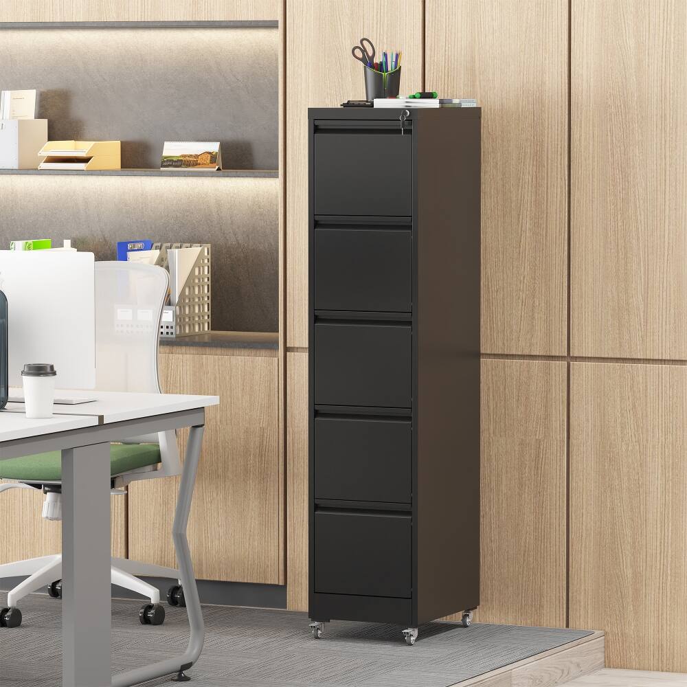 Alt View 10. Loheer - Loheer 5 Drawer Vertical File Cabinet with Lock and Wheels Heavy Duty Black Storage for A4 Letter Legal.